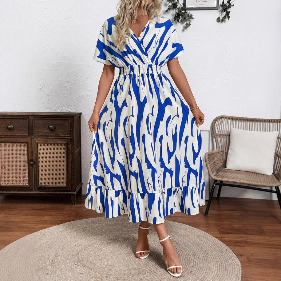 Damen Maxi-Kleid mit fließendem Schnitt und modischem Wickeldesign WW