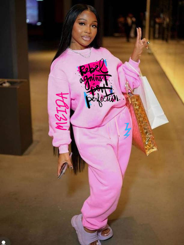 Damen Sportliches Sweatshirt- und Jogginghose-Set mit urbanem Grafikdruck WW