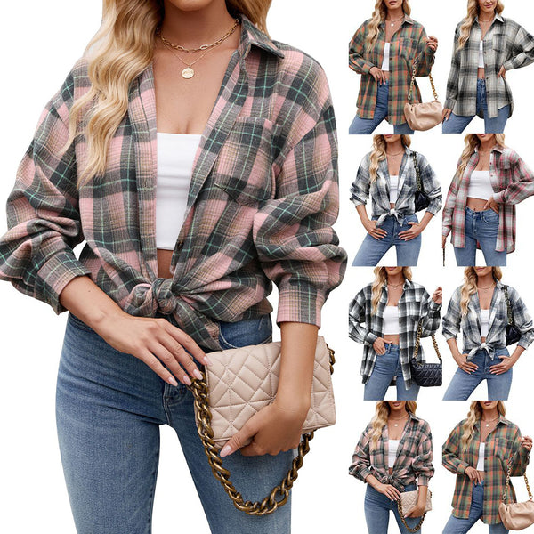 Damen Karierte Oversized Hemdbluse WW