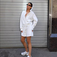 Damen sportliches Cropped Hoodie und Shorts Set WW