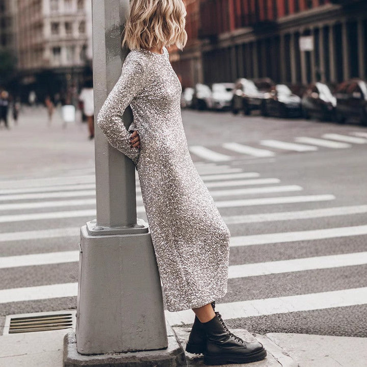 Damen Glitzerndes Midikleid mit elegantem Rundhalsausschnitt und figurschmeichelndem Schnitt W&W Mode