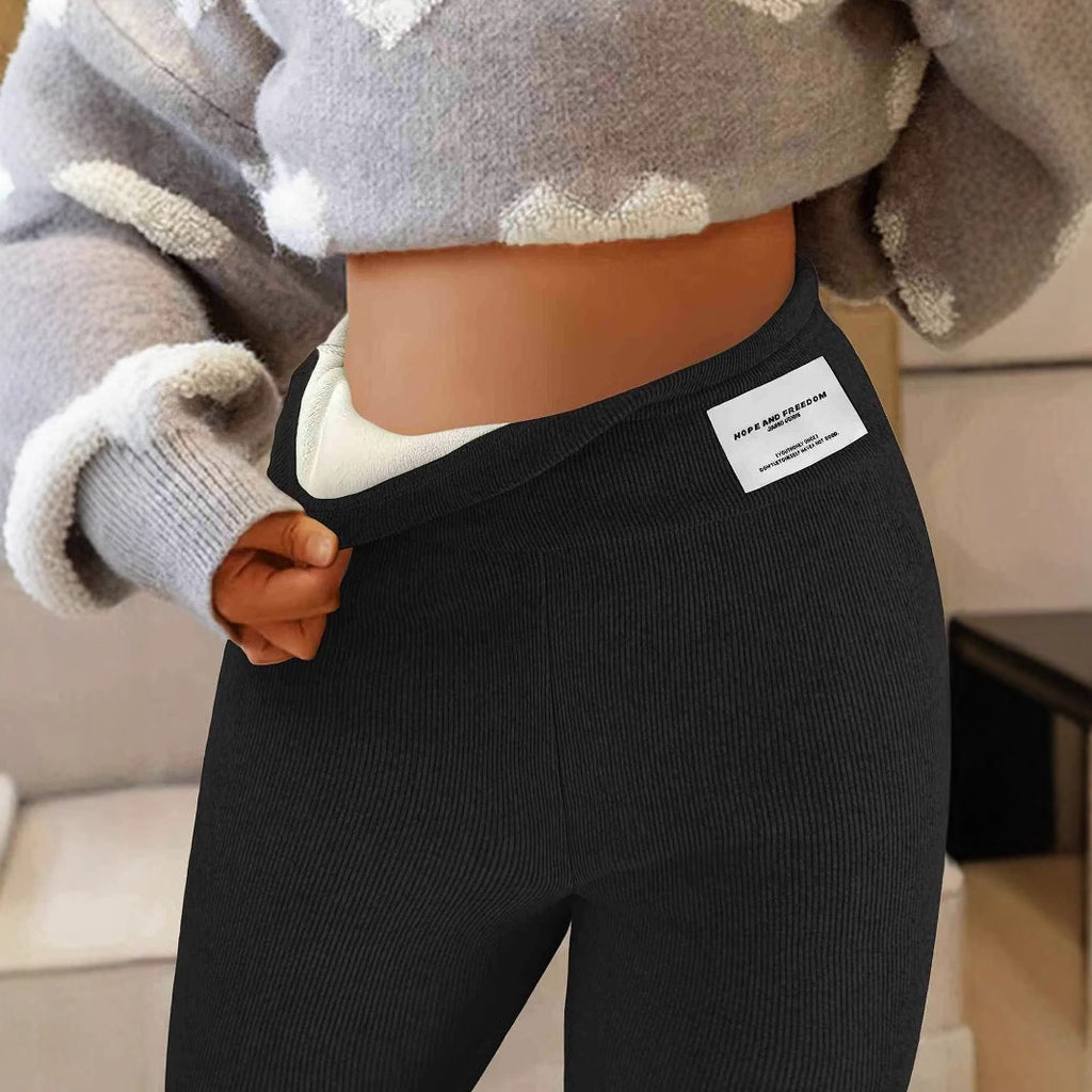 Damen Hochwertige Ripp-Leggings mit hohem Bund und dekorativem Design W&W