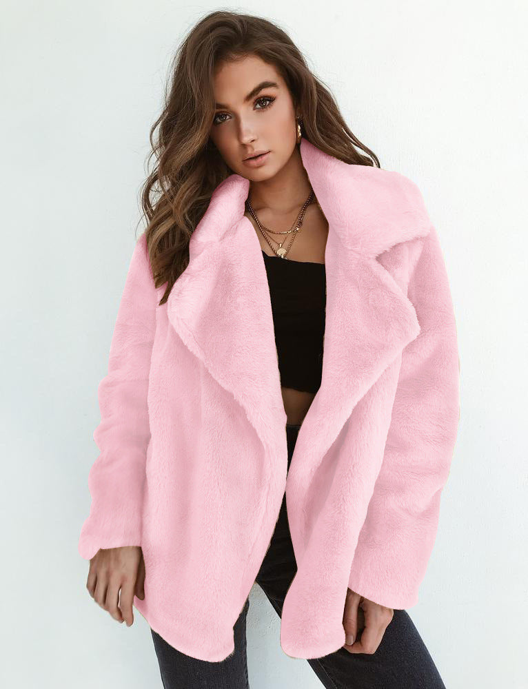 Damen elegante Fake-Fur Jacke mit weichem Kragen und lässigem Schnitt W&W Mode