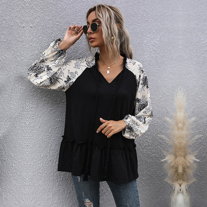 Damen Kapuzenpullover mit floralem Design und peplum Schnitt W&W Mode