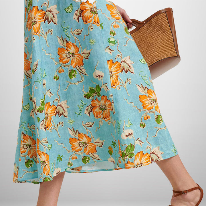 Damen Midikleid mit voluminösen Puffärmeln und floralem Muster W&W Mode