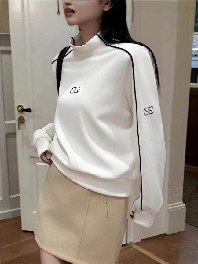 Damen Sportlicher Turtleneck-Pullover mit Kontrastnähten W&W Mode