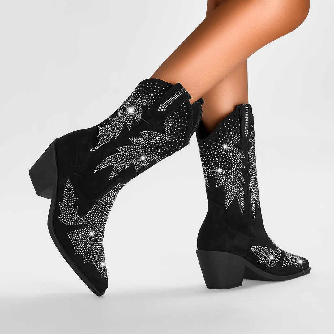 Damen Glänzende Strass-besetzte Western Cowboy-Stiefel W&W Mode