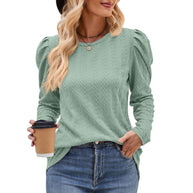 Damen elegantes Langarmshirt mit strukturiertem Muster und Puffärmeln WW