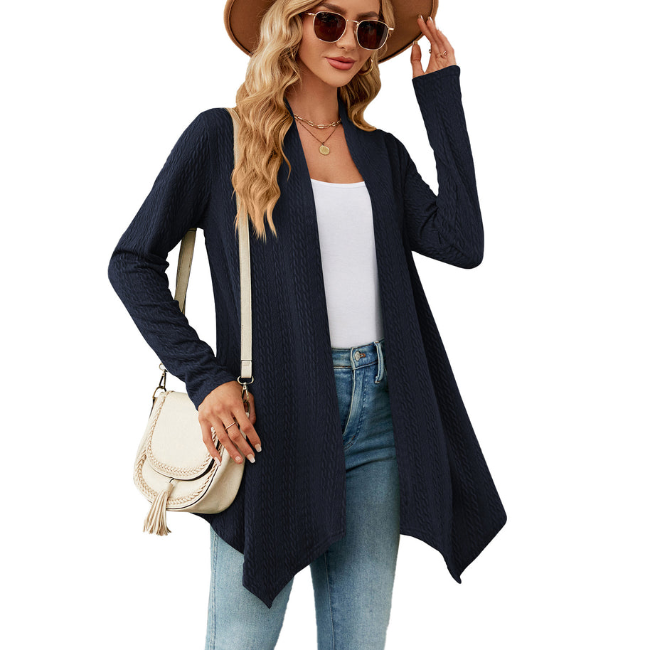 Damen Strickjacke mit strukturiertem Waffelmuster und offener Front WW