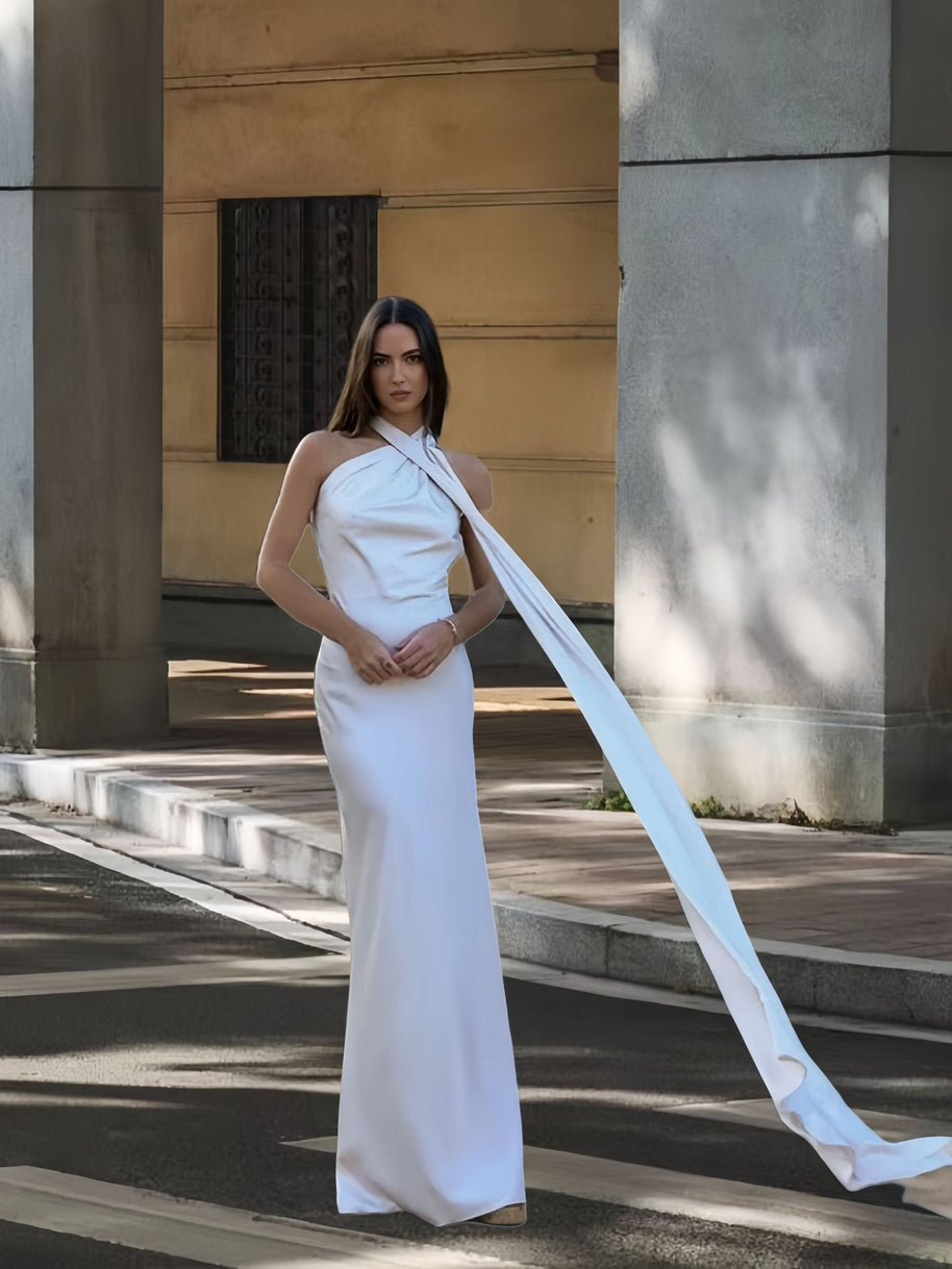 Damen Abendkleid mit asymmetrischem Schnitt und elegantem Stehkragen WW