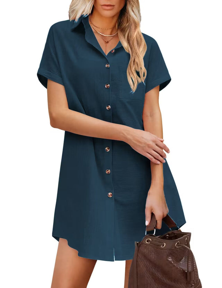 Damen Hemdblusenkleid aus strapazierfähigem Leinenmix mit Knopfdetail und Brusttasche W&W Mode