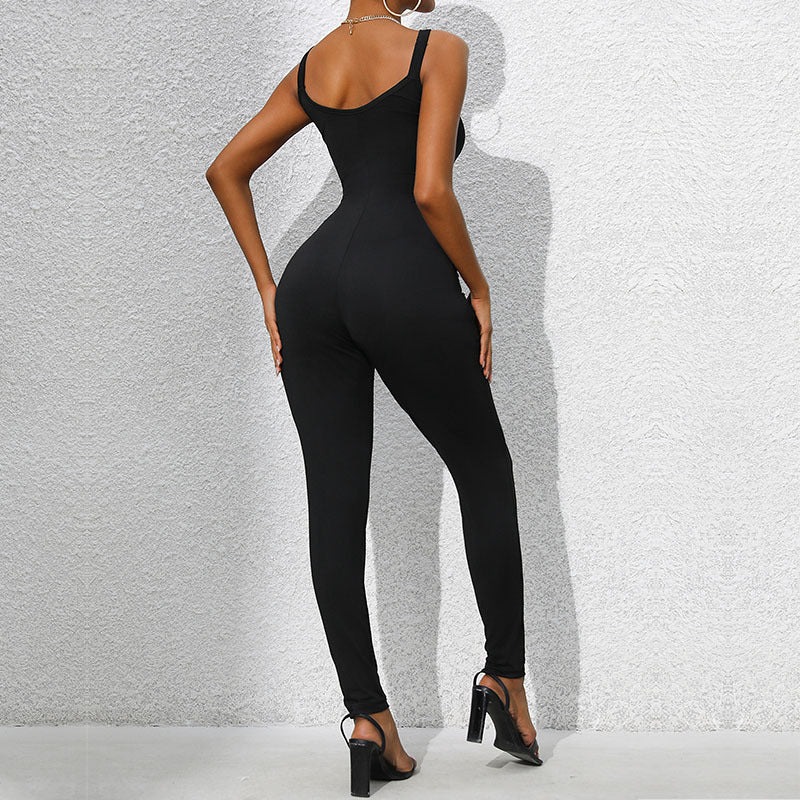 Damen Jumpsuit mit dekorativen Schulterringen WW