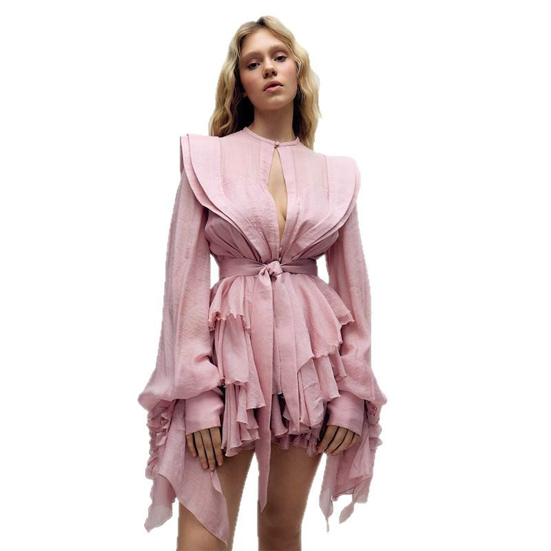 Damen Rüschenkleid mit exzentrischen Ärmeln WW