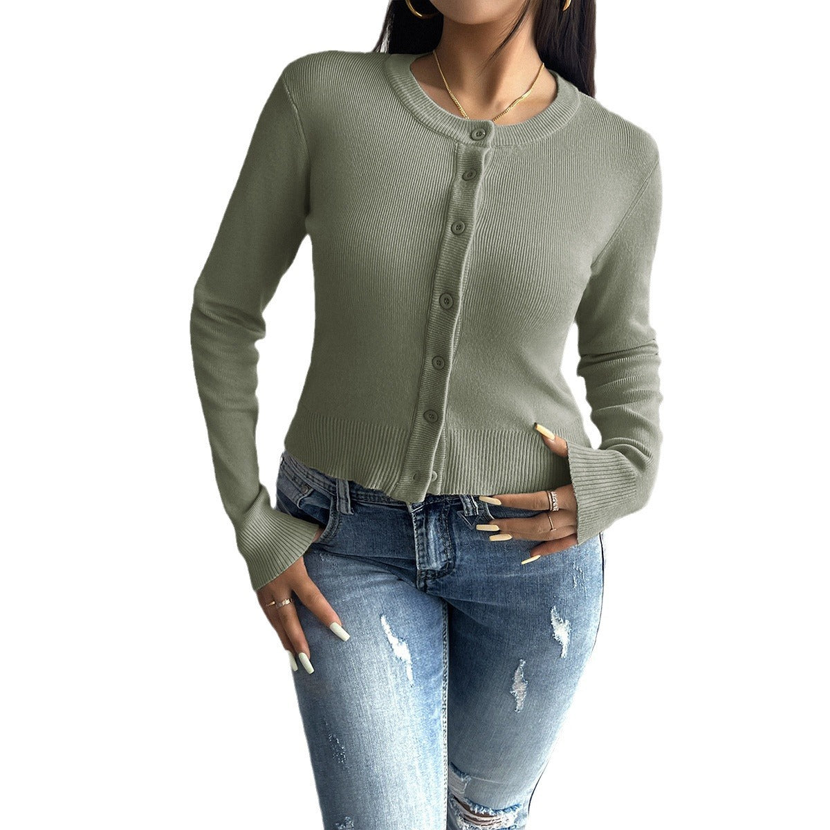 Damen Cardigan mit feiner Ribstruktur und Knopfverschluss WW