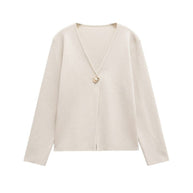 Damen schicke Strickjacke mit elegantem V-Ausschnitt und dekorativem Knopf WW