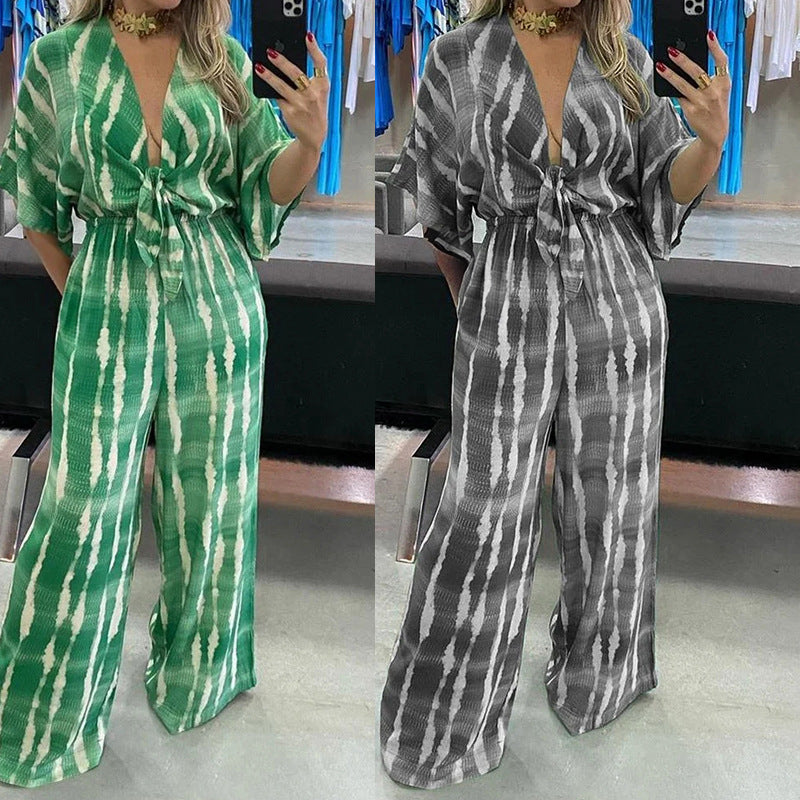 Damen Jumpsuit mit eleganten Kimono-Ärmeln und taillierbarem Bindegürtel W&W Mode