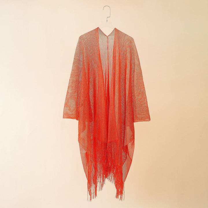Damen Fransen-Kimono aus transparenter, luftiger Struktur W&W Mode