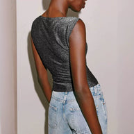 Damen figurbetontes Glitzer-Top mit asymmetrischem Schnitt und elegantem Tragekomfort WW