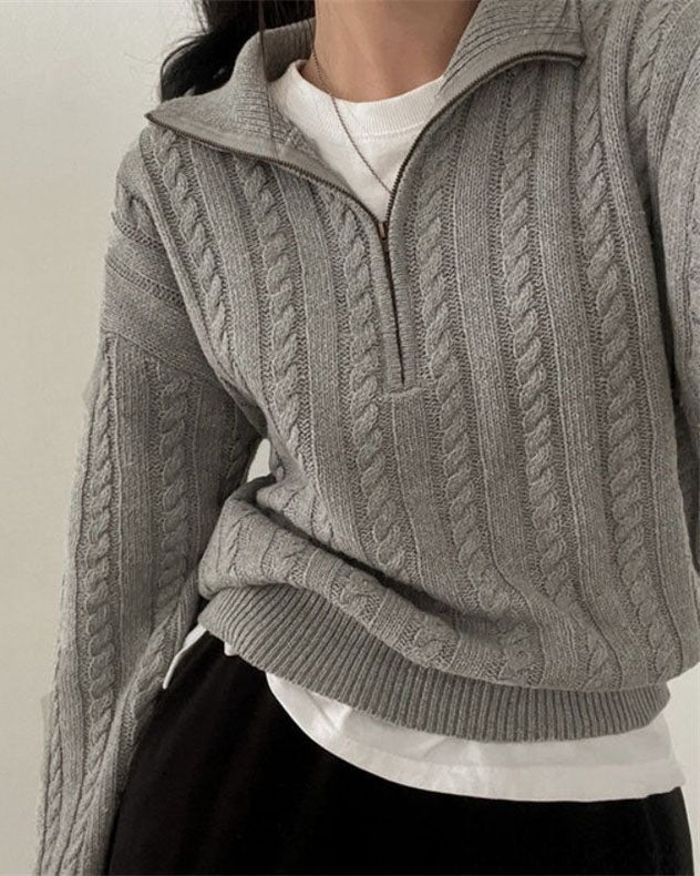 WW Vintage Rollkragen Reißverschluss Twist Strickpullover