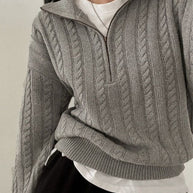 WW Vintage Rollkragen Reißverschluss Twist Strickpullover