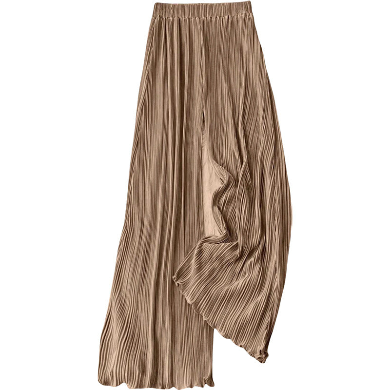 Damen plissierte Sommerhose mit hohem Bund und elastischem Taillenbund WW
