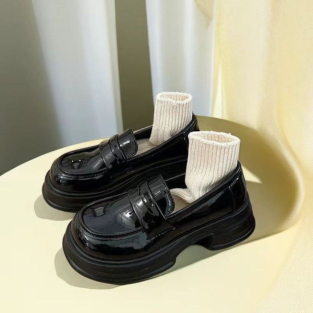 Damen Chunky Mokassins mit integriertem Socken-Design und glänzendem Obermaterial W&W