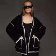 Damen Strickjacke mit Bund und großen Taschen WW