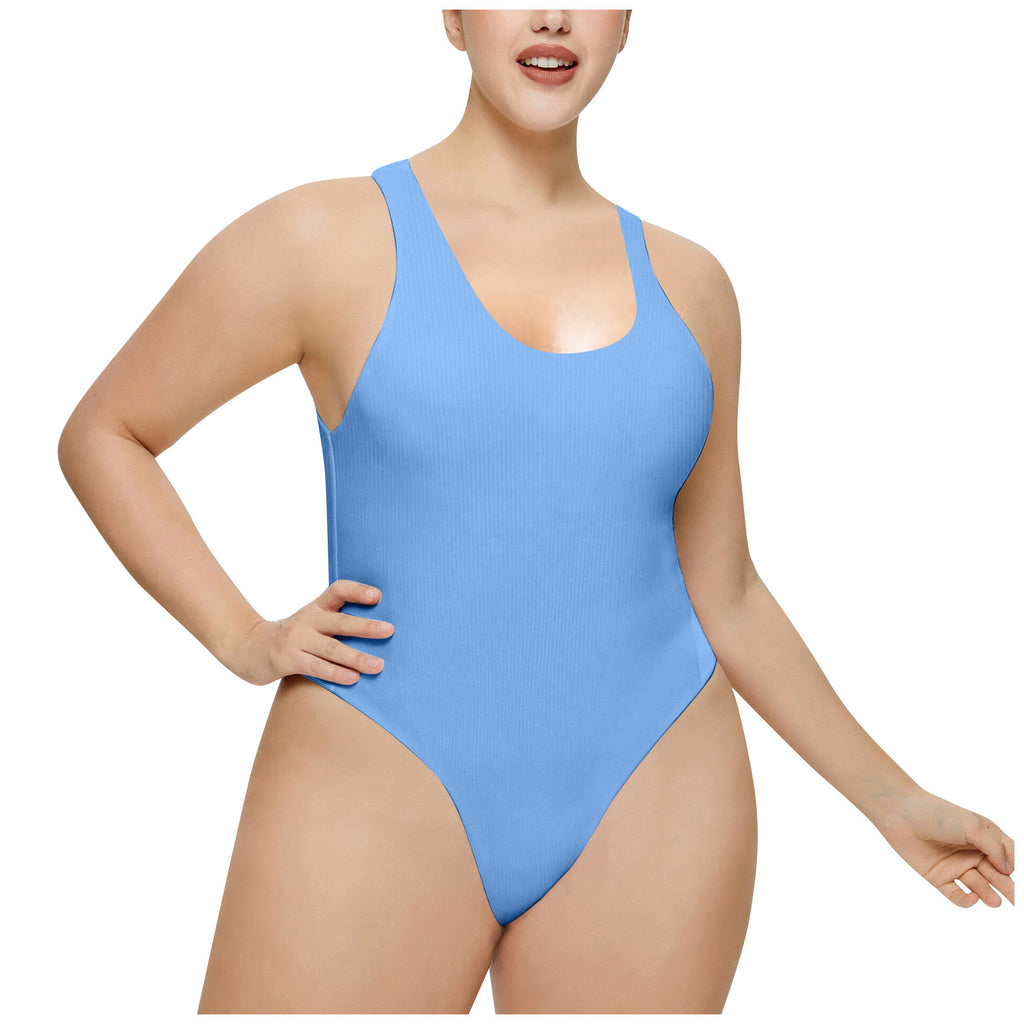 Damen Hochgeschnittenes Rib-Badeanzug WW