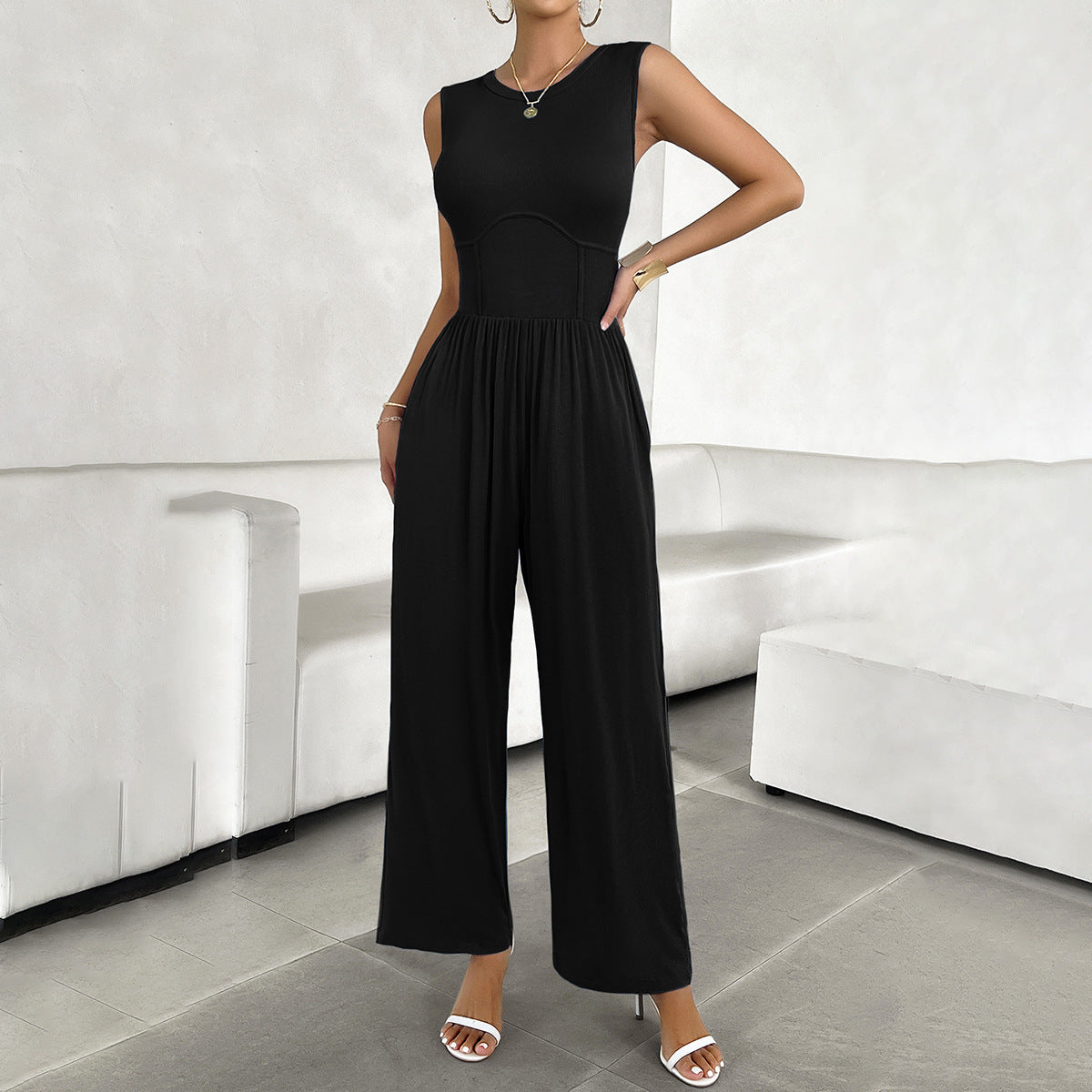 Damen eleganter Jumpsuit mit weitem Schnitt und figurschmeichelndem Design WW