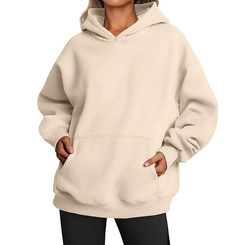 Damen oversized Kapuzenpullover aus weichem Baumwollmix mit praktischen Taschen WW