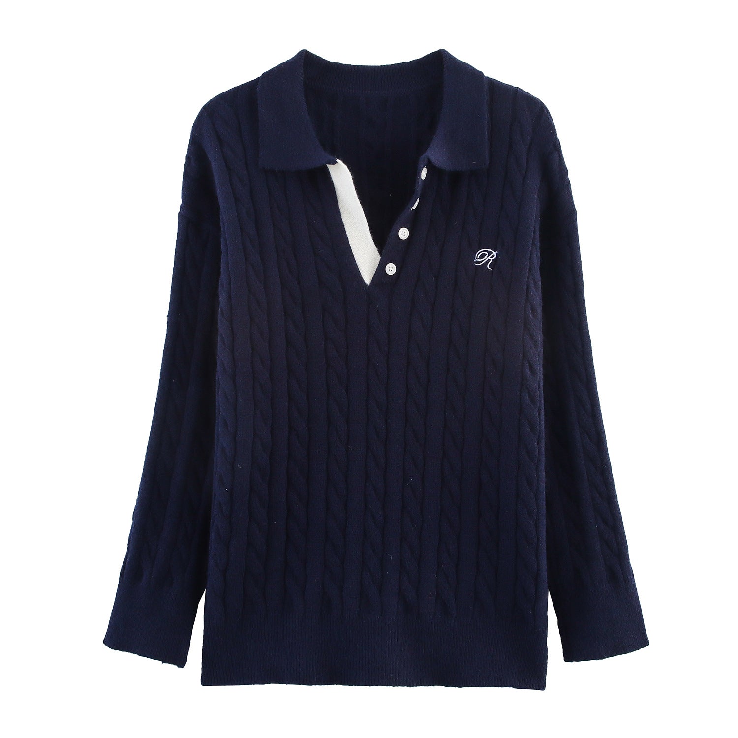 Damen Strick-Pyjama-Set mit klassischem Muster und elegantem Kragen WW