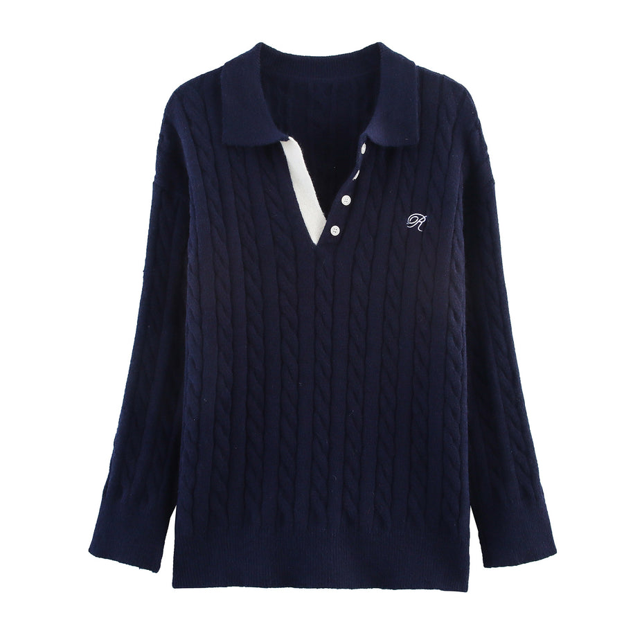 Damen Strick-Pyjama-Set mit klassischem Muster und elegantem Kragen WW