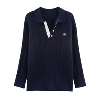 Damen Strick-Pyjama-Set mit klassischem Muster und elegantem Kragen WW