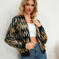 WW | Damen-Pailletten-Bomberjacke mit funkelndem Design