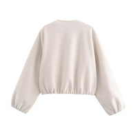 Damen lässige Kurzjacke mit voluminösen Ärmeln und metallischem Reißverschluss WW