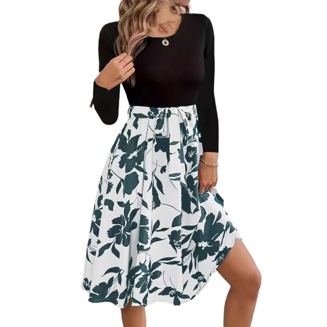 Damen Set aus langärmligem Oberteil und lässigem, floralem Rock WW
