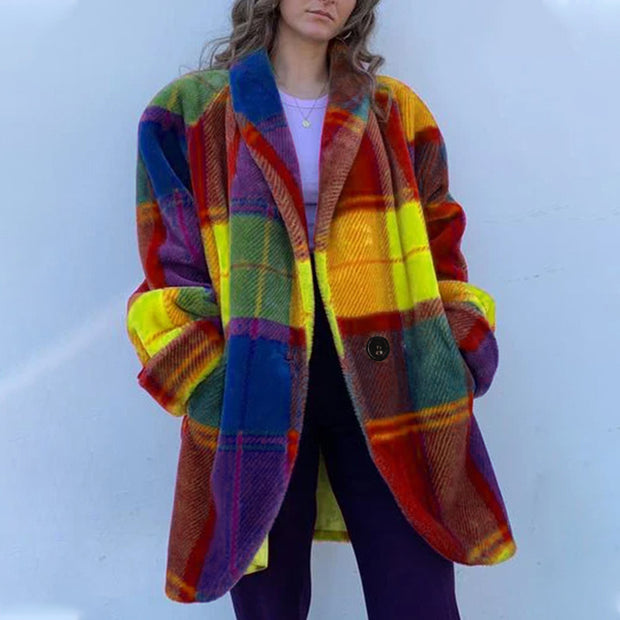 Damen Gemusterter Oversized Mantel mit Karodesign und weichem Material WW