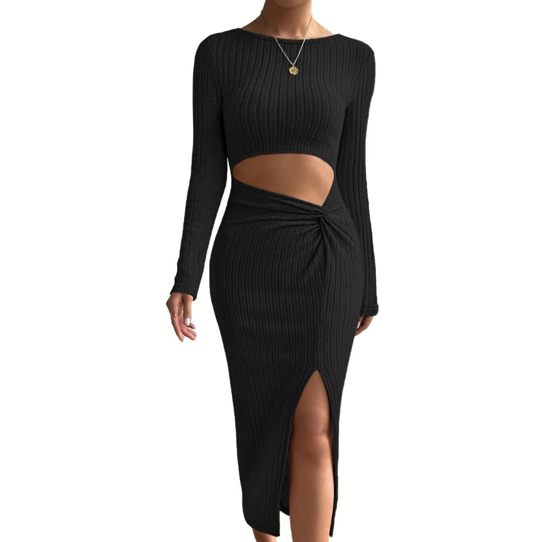 Damen Langarm Kleid mit Cut-Out-Details und innovativem Wickeldesign W&W Mode