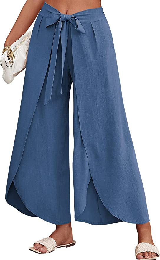 Damen Weite Sommerhose aus leichtem, atmungsaktivem Stoff mit Bindegürtel WW