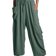 Damen bequeme Palazzo-Hose mit elastischem Bündchen und seitlichen Taschen WW