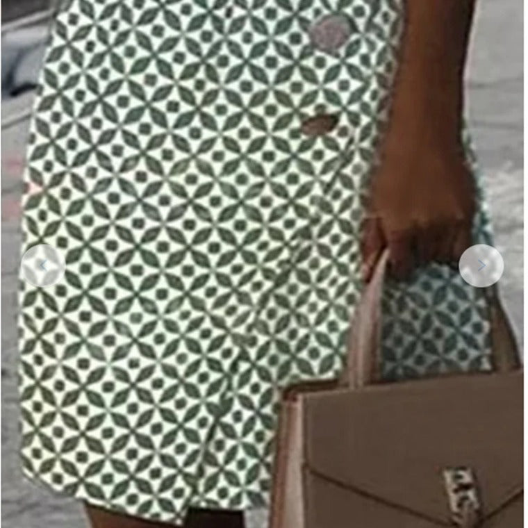 W&W Mode | Ärmelloses bedrucktes grünes Knopf-Casual-Kleid
