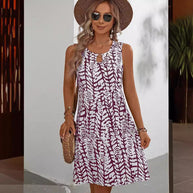 Damen ärmelloses Sommerkleid mit modischem Schlüssel-Ausschnitt und floralem Muster WW