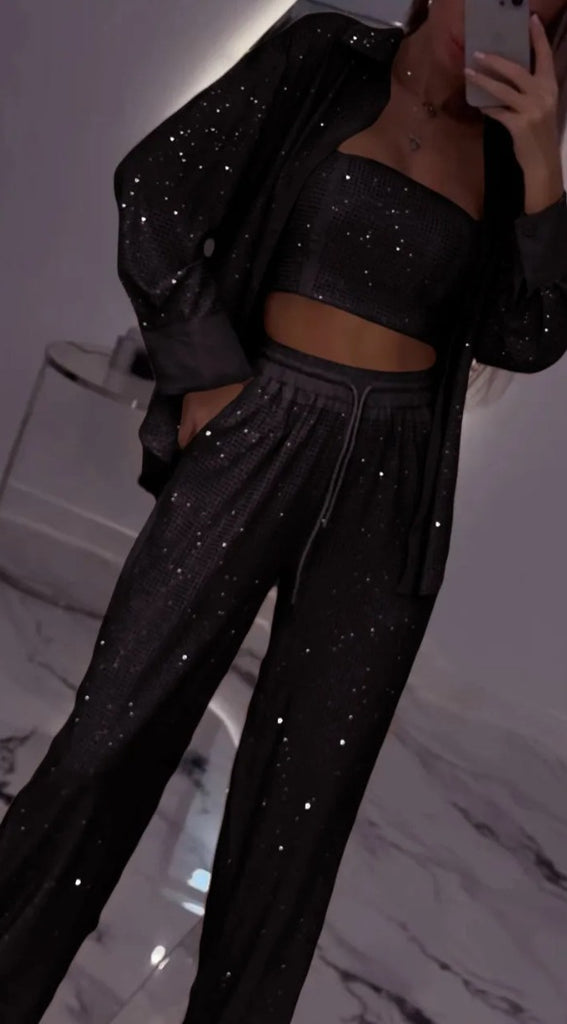 Damen Pailletten Lounge Set WW