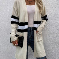 Damen Strickcardigan mit modischem Streifendesign und offenen Vorderteilen WW