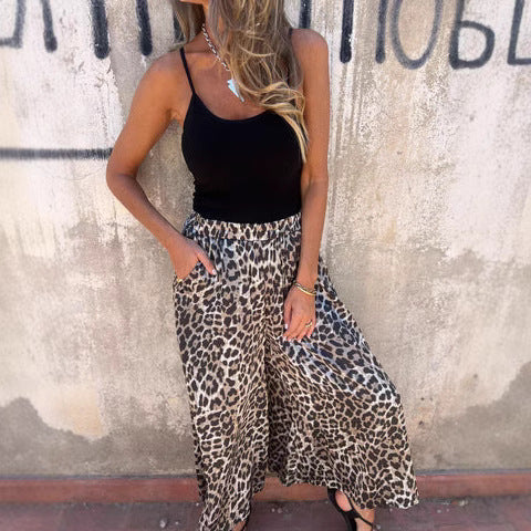 Damen weit geschnittene Palazzohose mit leopardenmuster W&W Mode