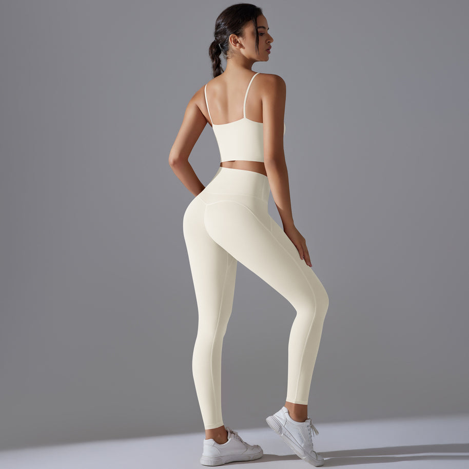 Damen Sportliches Bustier- und High-Waist-Leggings-Set mit nahtloser Konstruktion und atmungsaktiver Technologie WW