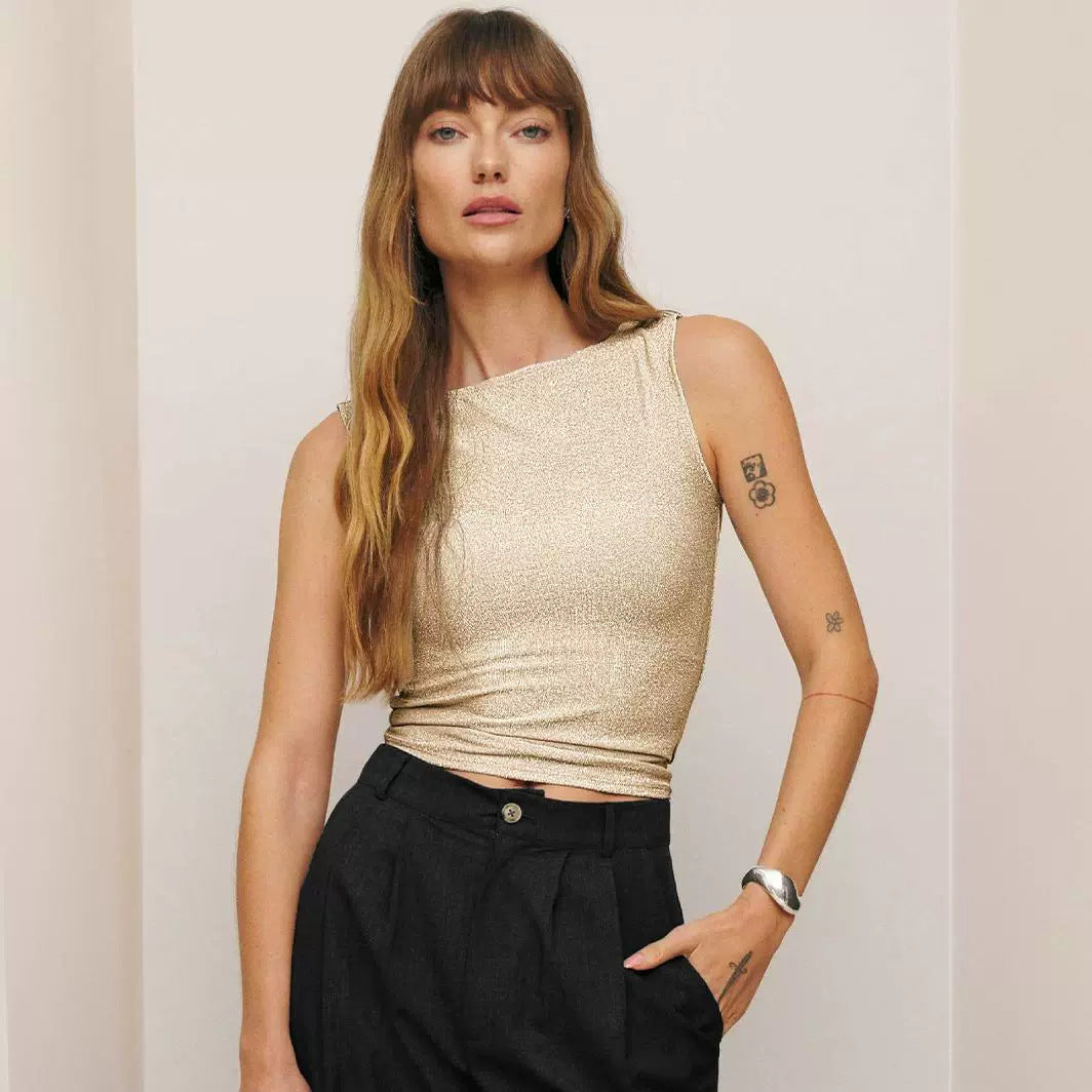 Damen figurbetontes Glitzer-Top mit asymmetrischem Schnitt und elegantem Tragekomfort WW