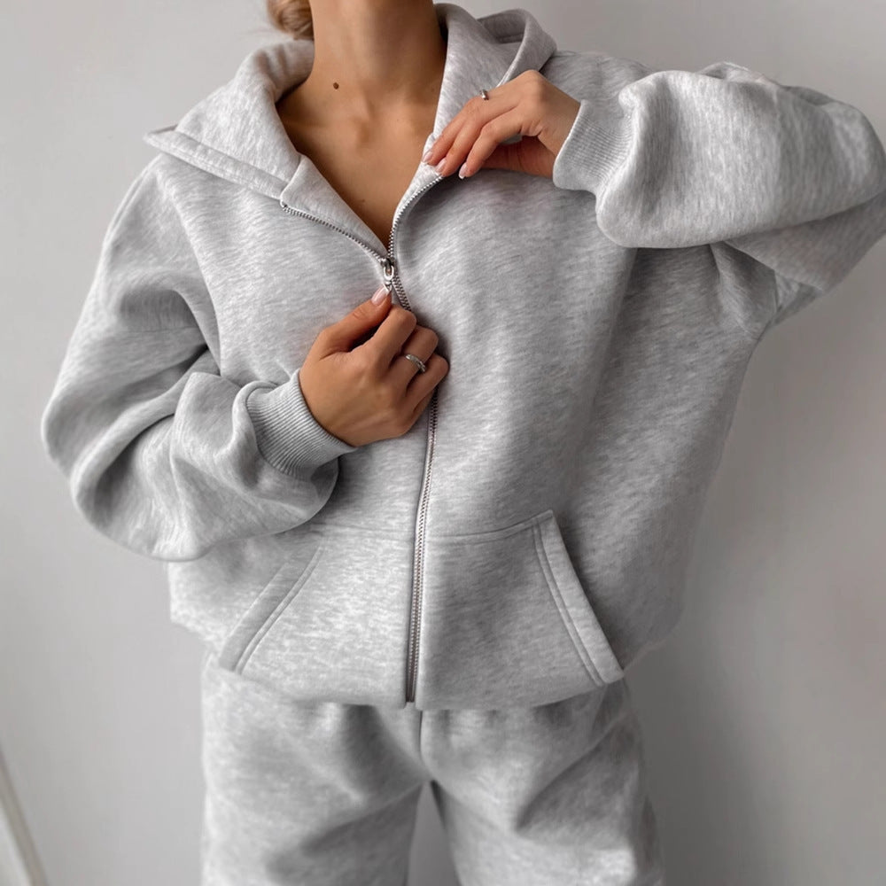 Damen Bequemes Zweiteiliges Fleece-Outfit mit Kapuze WW