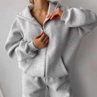 Damen Bequemes Zweiteiliges Fleece-Outfit mit Kapuze WW