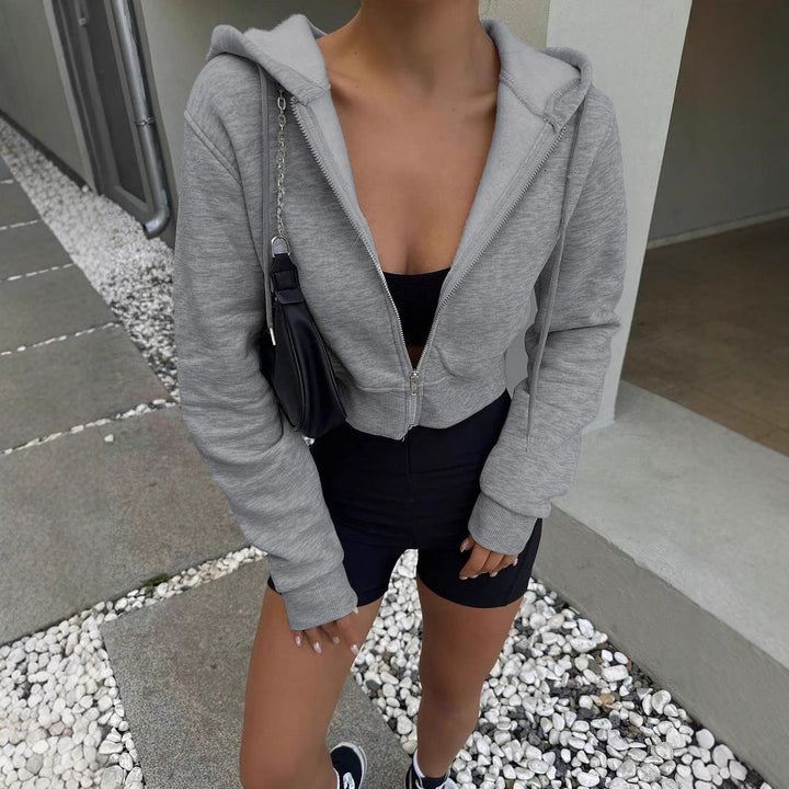 Damen cropped Hoodie mit Reißverschluss und lässigem Schnitt W&W Mode
